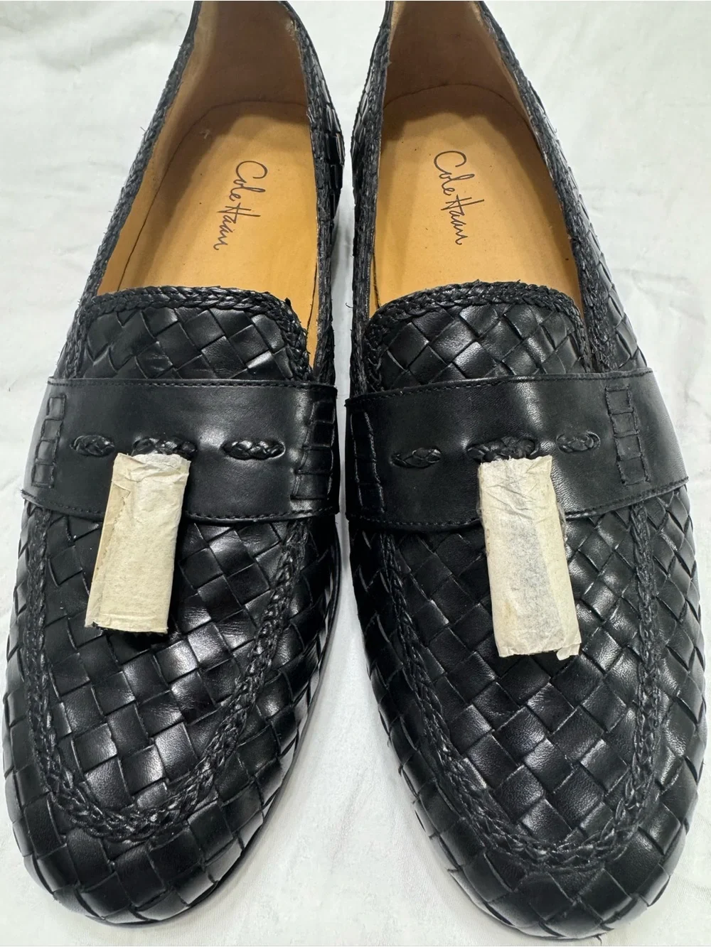 Cole Haan Black Woven Leather Tassel Loafers Never Worn.